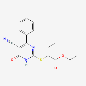 molecular formula C18H19N3O3S B11368884 propan-2-yl 2-[(5-cyano-6-oxo-4-phenyl-1H-pyrimidin-2-yl)sulfanyl]butanoate 