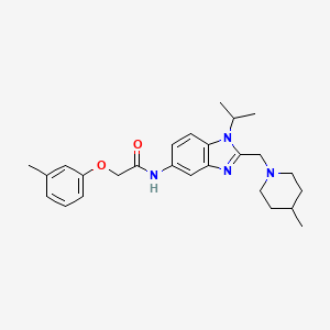 2-(3-methylphenoxy)-N-{2-[(4-methylpiperidin-1-yl)methyl]-1-(propan-2-yl)-1H-benzimidazol-5-yl}acetamide