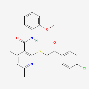 molecular formula C23H21ClN2O3S B11368927 2-{[2-(4-chlorophenyl)-2-oxoethyl]sulfanyl}-N-(2-methoxyphenyl)-4,6-dimethylpyridine-3-carboxamide 