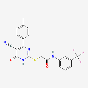 molecular formula C21H15F3N4O2S B11369049 2-{[5-Cyano-4-(4-methylphenyl)-6-oxo-1,6-dihydropyrimidin-2-YL]sulfanyl}-N-[3-(trifluoromethyl)phenyl]acetamide 