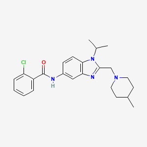 molecular formula C24H29ClN4O B11369089 2-chloro-N-{2-[(4-methylpiperidin-1-yl)methyl]-1-(propan-2-yl)-1H-benzimidazol-5-yl}benzamide 