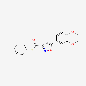 molecular formula C19H15NO4S B11369297 S-(4-methylphenyl) 5-(2,3-dihydro-1,4-benzodioxin-6-yl)-1,2-oxazole-3-carbothioate 