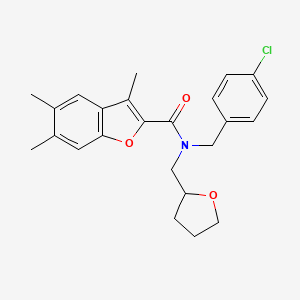 molecular formula C24H26ClNO3 B11369319 N-(4-chlorobenzyl)-3,5,6-trimethyl-N-(tetrahydrofuran-2-ylmethyl)-1-benzofuran-2-carboxamide 