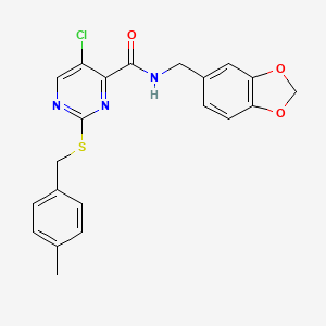 molecular formula C21H18ClN3O3S B11369428 N-(1,3-benzodioxol-5-ylmethyl)-5-chloro-2-[(4-methylbenzyl)sulfanyl]pyrimidine-4-carboxamide 