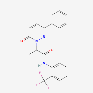 molecular formula C20H16F3N3O2 B11369519 2-(6-oxo-3-phenylpyridazin-1(6H)-yl)-N-(2-(trifluoromethyl)phenyl)propanamide 