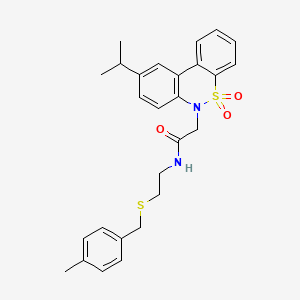 molecular formula C27H30N2O3S2 B11369523 2-(9-Isopropyl-5,5-dioxido-6H-dibenzo[C,E][1,2]thiazin-6-YL)-N-{2-[(4-methylbenzyl)sulfanyl]ethyl}acetamide 