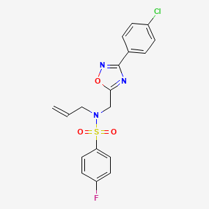 molecular formula C18H15ClFN3O3S B11369620 N-{[3-(4-chlorophenyl)-1,2,4-oxadiazol-5-yl]methyl}-4-fluoro-N-(prop-2-en-1-yl)benzenesulfonamide 