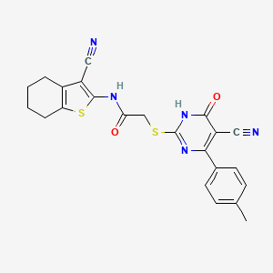 molecular formula C23H19N5O2S2 B11369624 N-(3-Cyano-4,5,6,7-tetrahydro-1-benzothiophen-2-YL)-2-{[5-cyano-4-(4-methylphenyl)-6-oxo-1,6-dihydropyrimidin-2-YL]sulfanyl}acetamide 