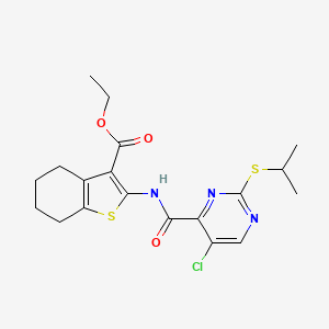 molecular formula C19H22ClN3O3S2 B11369827 Ethyl 2-({[5-chloro-2-(propan-2-ylsulfanyl)pyrimidin-4-yl]carbonyl}amino)-4,5,6,7-tetrahydro-1-benzothiophene-3-carboxylate 