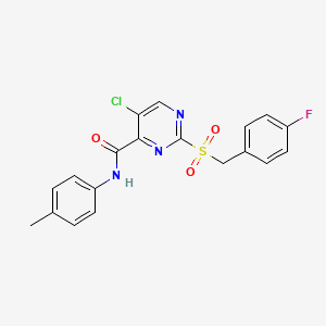 molecular formula C19H15ClFN3O3S B11369858 5-chloro-2-[(4-fluorobenzyl)sulfonyl]-N-(4-methylphenyl)pyrimidine-4-carboxamide 