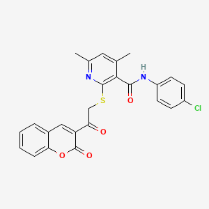 N-(4-chlorophenyl)-4,6-dimethyl-2-{[2-oxo-2-(2-oxo-2H-chromen-3-yl)ethyl]sulfanyl}pyridine-3-carboxamide