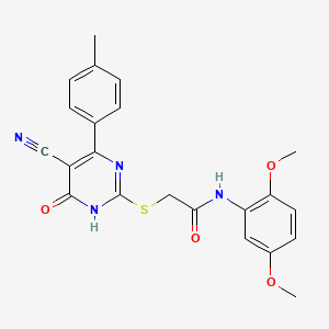 2-[[5-cyano-6-(4-methylphenyl)-4-oxo-1H-pyrimidin-2-yl]sulfanyl]-N-(2,5-dimethoxyphenyl)acetamide