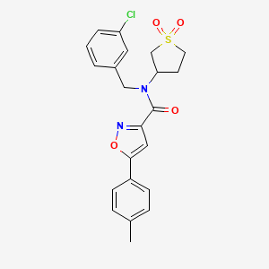 molecular formula C22H21ClN2O4S B11370591 N-(3-chlorobenzyl)-N-(1,1-dioxidotetrahydrothiophen-3-yl)-5-(4-methylphenyl)-1,2-oxazole-3-carboxamide 