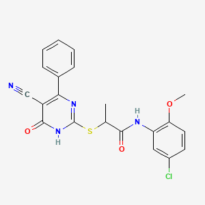 molecular formula C21H17ClN4O3S B11370634 N-(5-Chloro-2-methoxyphenyl)-2-[(5-cyano-6-oxo-4-phenyl-1,6-dihydropyrimidin-2-YL)sulfanyl]propanamide 