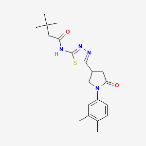 molecular formula C20H26N4O2S B11370693 N-{5-[1-(3,4-dimethylphenyl)-5-oxopyrrolidin-3-yl]-1,3,4-thiadiazol-2-yl}-3,3-dimethylbutanamide 