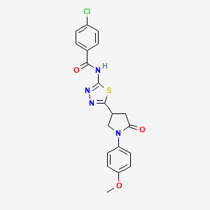 molecular formula C20H17ClN4O3S B11371017 4-chloro-N-{5-[1-(4-methoxyphenyl)-5-oxopyrrolidin-3-yl]-1,3,4-thiadiazol-2-yl}benzamide 