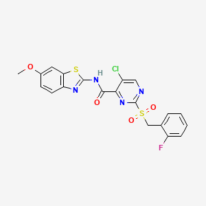 molecular formula C20H14ClFN4O4S2 B11371046 5-chloro-2-[(2-fluorobenzyl)sulfonyl]-N-(6-methoxy-1,3-benzothiazol-2-yl)pyrimidine-4-carboxamide 