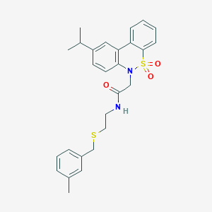 molecular formula C27H30N2O3S2 B11371242 2-(9-Isopropyl-5,5-dioxido-6H-dibenzo[C,E][1,2]thiazin-6-YL)-N-{2-[(3-methylbenzyl)sulfanyl]ethyl}acetamide 