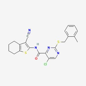 molecular formula C22H19ClN4OS2 B11371288 5-chloro-N-(3-cyano-4,5,6,7-tetrahydro-1-benzothiophen-2-yl)-2-[(2-methylbenzyl)sulfanyl]pyrimidine-4-carboxamide 