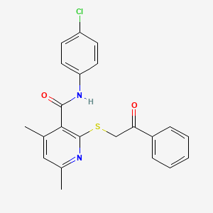 molecular formula C22H19ClN2O2S B11371337 N-(4-chlorophenyl)-4,6-dimethyl-2-[(2-oxo-2-phenylethyl)sulfanyl]pyridine-3-carboxamide 