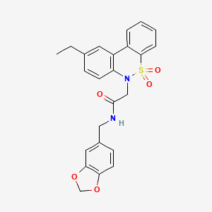 molecular formula C24H22N2O5S B11371412 N-(1,3-benzodioxol-5-ylmethyl)-2-(9-ethyl-5,5-dioxido-6H-dibenzo[c,e][1,2]thiazin-6-yl)acetamide 