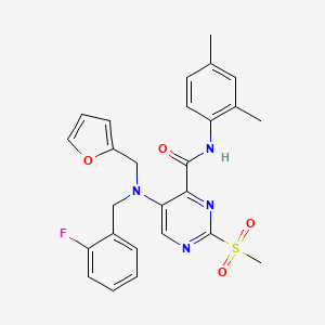 molecular formula C26H25FN4O4S B11371501 N-(2,4-dimethylphenyl)-5-[(2-fluorobenzyl)(furan-2-ylmethyl)amino]-2-(methylsulfonyl)pyrimidine-4-carboxamide 