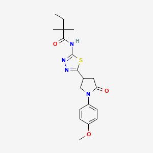 molecular formula C19H24N4O3S B11371594 N-{5-[1-(4-methoxyphenyl)-5-oxopyrrolidin-3-yl]-1,3,4-thiadiazol-2-yl}-2,2-dimethylbutanamide 