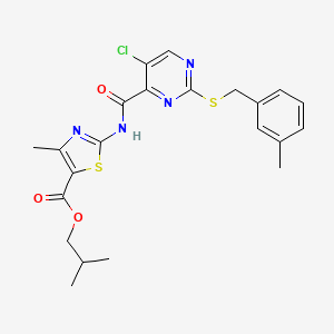 molecular formula C22H23ClN4O3S2 B11371634 2-Methylpropyl 2-[({5-chloro-2-[(3-methylbenzyl)sulfanyl]pyrimidin-4-yl}carbonyl)amino]-4-methyl-1,3-thiazole-5-carboxylate 