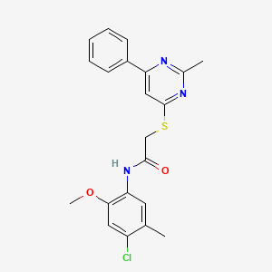 molecular formula C21H20ClN3O2S B11371678 N-(4-chloro-2-methoxy-5-methylphenyl)-2-((2-methyl-6-phenylpyrimidin-4-yl)thio)acetamide 