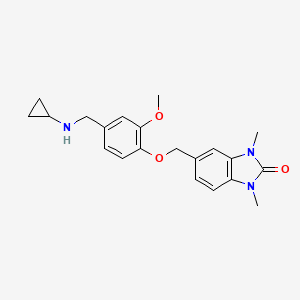 molecular formula C21H25N3O3 B11371760 5-({4-[(cyclopropylamino)methyl]-2-methoxyphenoxy}methyl)-1,3-dimethyl-1,3-dihydro-2H-benzimidazol-2-one 