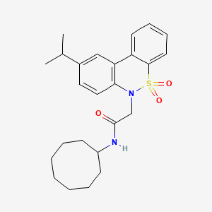 molecular formula C25H32N2O3S B11371858 N-cyclooctyl-2-(9-isopropyl-5,5-dioxido-6H-dibenzo[c,e][1,2]thiazin-6-yl)acetamide 