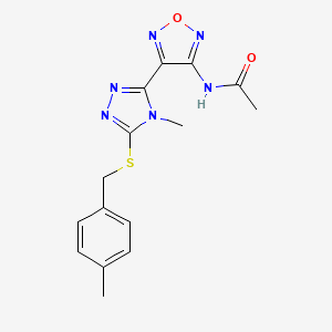 molecular formula C15H16N6O2S B11371945 N-(4-{4-methyl-5-[(4-methylbenzyl)sulfanyl]-4H-1,2,4-triazol-3-yl}-1,2,5-oxadiazol-3-yl)acetamide 