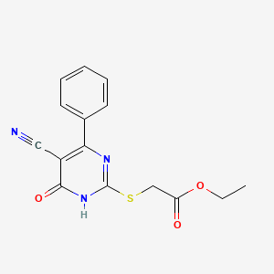 molecular formula C15H13N3O3S B11371979 Ethyl ((5-cyano-4-hydroxy-6-phenyl-2-pyrimidinyl)thio)acetate 