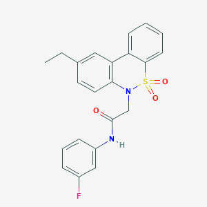 molecular formula C22H19FN2O3S B11372014 2-(9-ethyl-5,5-dioxido-6H-dibenzo[c,e][1,2]thiazin-6-yl)-N-(3-fluorophenyl)acetamide 