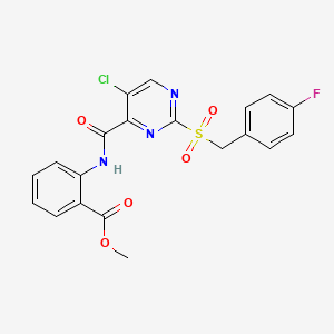 molecular formula C20H15ClFN3O5S B11372156 Methyl 2-[({5-chloro-2-[(4-fluorobenzyl)sulfonyl]pyrimidin-4-yl}carbonyl)amino]benzoate 