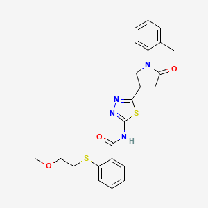 molecular formula C23H24N4O3S2 B11372220 2-[(2-methoxyethyl)sulfanyl]-N-{5-[1-(2-methylphenyl)-5-oxopyrrolidin-3-yl]-1,3,4-thiadiazol-2-yl}benzamide 