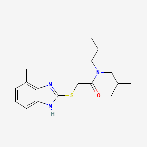 molecular formula C18H27N3OS B11372226 2-[(4-methyl-1H-benzimidazol-2-yl)sulfanyl]-N,N-bis(2-methylpropyl)acetamide 