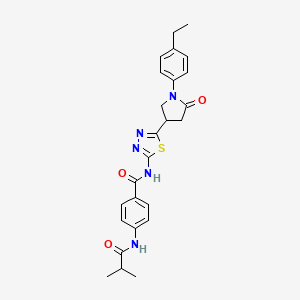 molecular formula C25H27N5O3S B11372269 N-{5-[1-(4-ethylphenyl)-5-oxopyrrolidin-3-yl]-1,3,4-thiadiazol-2-yl}-4-[(2-methylpropanoyl)amino]benzamide 