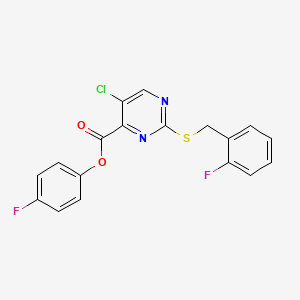 molecular formula C18H11ClF2N2O2S B11372348 4-Fluorophenyl 5-chloro-2-[(2-fluorobenzyl)sulfanyl]pyrimidine-4-carboxylate 