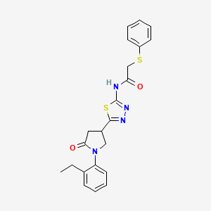 molecular formula C22H22N4O2S2 B11372415 N-{5-[1-(2-ethylphenyl)-5-oxopyrrolidin-3-yl]-1,3,4-thiadiazol-2-yl}-2-(phenylsulfanyl)acetamide 