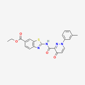 molecular formula C22H18N4O4S B11372449 Ethyl 2-({[1-(3-methylphenyl)-4-oxo-1,4-dihydropyridazin-3-yl]carbonyl}amino)-1,3-benzothiazole-6-carboxylate 