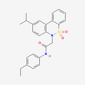 molecular formula C25H26N2O3S B11372516 N-(4-ethylphenyl)-2-(9-isopropyl-5,5-dioxido-6H-dibenzo[c,e][1,2]thiazin-6-yl)acetamide 