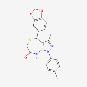 molecular formula C21H19N3O3S B11372526 4-(1,3-Benzodioxol-5-yl)-3-methyl-1-(4-methylphenyl)-2,4-dihydropyrazolo[3,4-e][1,4]thiazepin-7-one 