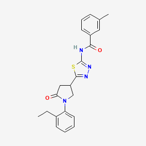 molecular formula C22H22N4O2S B11372646 N-{5-[1-(2-ethylphenyl)-5-oxopyrrolidin-3-yl]-1,3,4-thiadiazol-2-yl}-3-methylbenzamide 