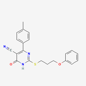 molecular formula C21H19N3O2S B11372723 4-(4-Methylphenyl)-6-oxo-2-[(3-phenoxypropyl)sulfanyl]-1,6-dihydropyrimidine-5-carbonitrile 