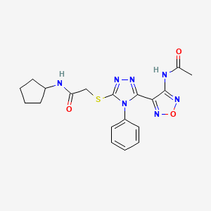 molecular formula C19H21N7O3S B11372876 2-({5-[4-(acetylamino)-1,2,5-oxadiazol-3-yl]-4-phenyl-4H-1,2,4-triazol-3-yl}sulfanyl)-N-cyclopentylacetamide 