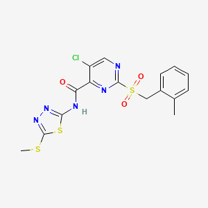 molecular formula C16H14ClN5O3S3 B11372906 5-chloro-2-[(2-methylbenzyl)sulfonyl]-N-[5-(methylsulfanyl)-1,3,4-thiadiazol-2-yl]pyrimidine-4-carboxamide 