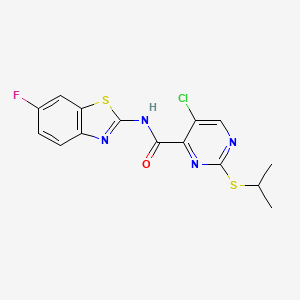 molecular formula C15H12ClFN4OS2 B11373154 5-chloro-N-(6-fluoro-1,3-benzothiazol-2-yl)-2-(propan-2-ylsulfanyl)pyrimidine-4-carboxamide 