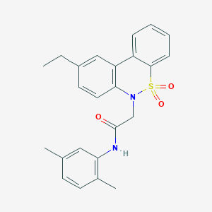 molecular formula C24H24N2O3S B11373172 N-(2,5-dimethylphenyl)-2-(9-ethyl-5,5-dioxido-6H-dibenzo[c,e][1,2]thiazin-6-yl)acetamide 