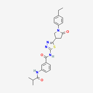 molecular formula C25H27N5O3S B11373184 N-{5-[1-(4-ethylphenyl)-5-oxopyrrolidin-3-yl]-1,3,4-thiadiazol-2-yl}-3-[(2-methylpropanoyl)amino]benzamide 